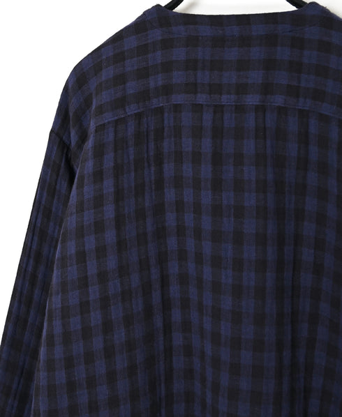 INAM2683DGD COTTON DOUBLE GAUZE CHECK OVERDYE CREW NECK CARDIGAN