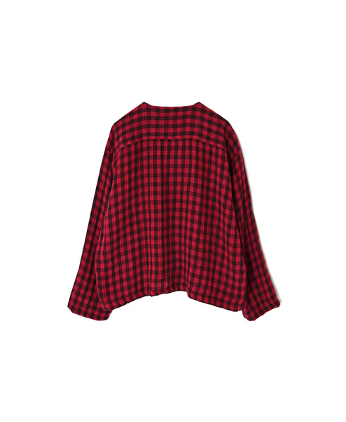 INAM2683DGD COTTON DOUBLE GAUZE CHECK OVERDYE CREW NECK CARDIGAN
