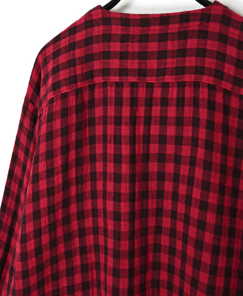 INAM2683DGD COTTON DOUBLE GAUZE CHECK OVERDYE CREW NECK CARDIGAN