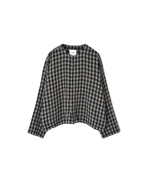 INAM2683DGD COTTON DOUBLE GAUZE CHECK OVERDYE CREW NECK CARDIGAN