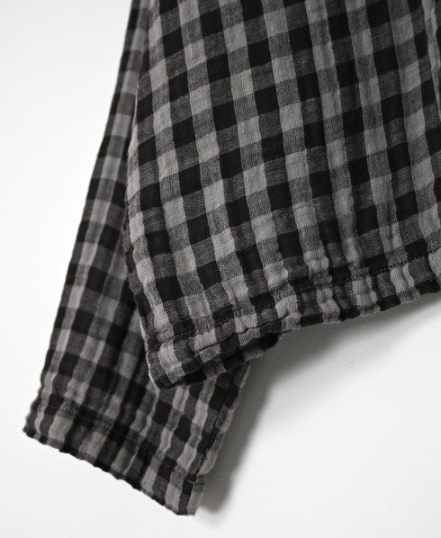 INAM2683DGD COTTON DOUBLE GAUZE CHECK OVERDYE CREW NECK CARDIGAN