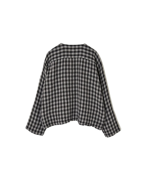 INAM2683DGD COTTON DOUBLE GAUZE CHECK OVERDYE CREW NECK CARDIGAN