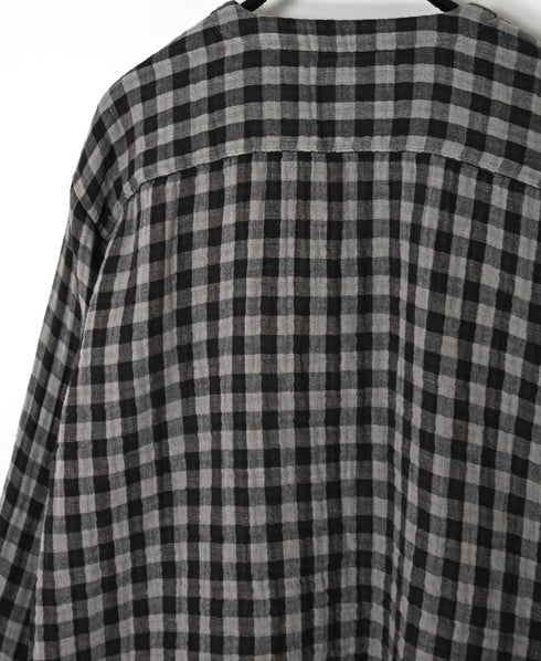 INAM2683DGD COTTON DOUBLE GAUZE CHECK OVERDYE CREW NECK CARDIGAN
