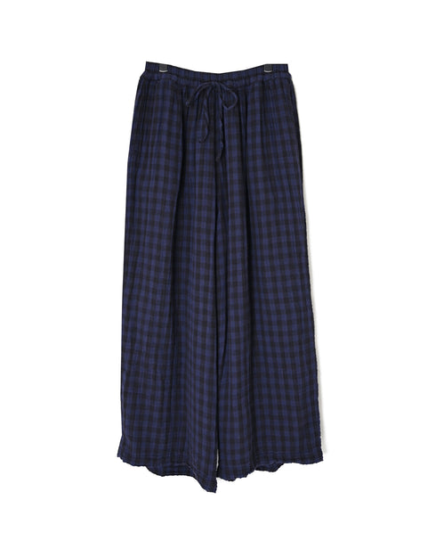 INAM2684DGD COTTON DOUBLE GAUZE CHECK OVERDYE GATHERED EASY PANTS WITH LINING