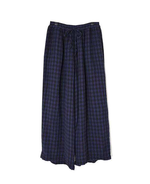 INAM2684DGD COTTON DOUBLE GAUZE CHECK OVERDYE GATHERED EASY PANTS WITH LINING