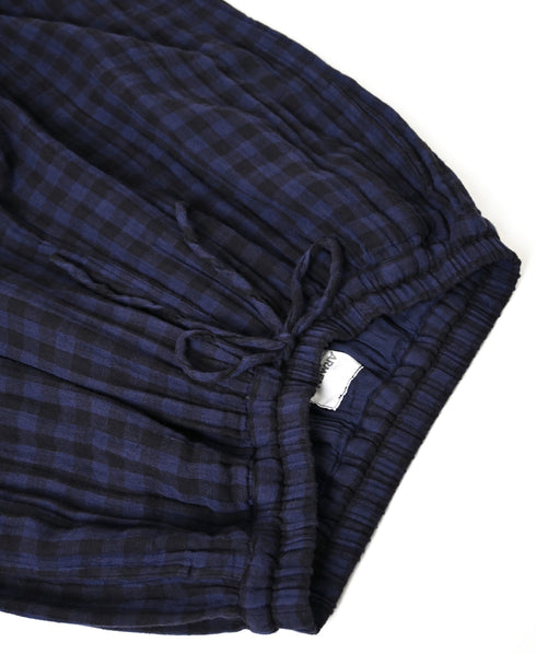 INAM2684DGD COTTON DOUBLE GAUZE CHECK OVERDYE GATHERED EASY PANTS WITH LINING