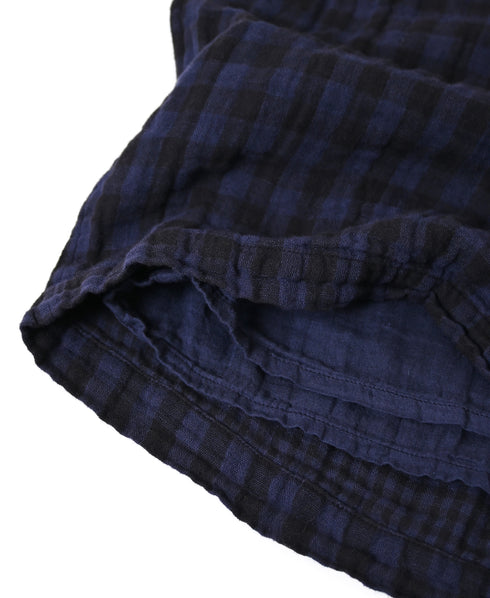INAM2684DGD COTTON DOUBLE GAUZE CHECK OVERDYE GATHERED EASY PANTS WITH LINING