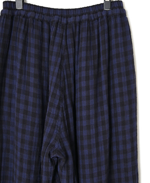 INAM2684DGD COTTON DOUBLE GAUZE CHECK OVERDYE GATHERED EASY PANTS WITH LINING