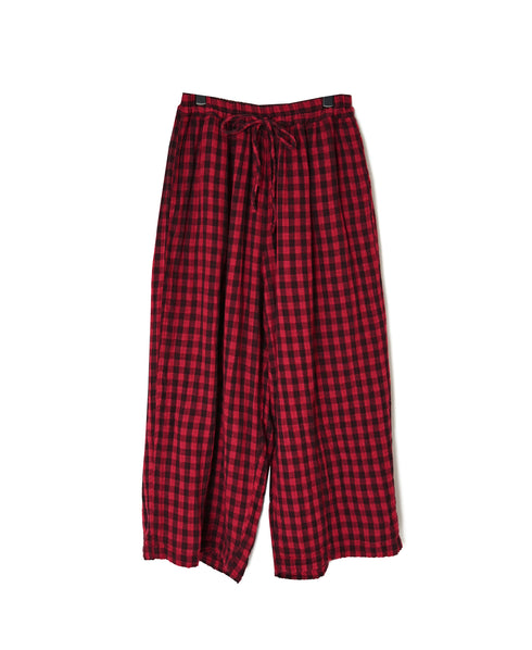 INAM2684DGD COTTON DOUBLE GAUZE CHECK OVERDYE GATHERED EASY PANTS WITH LINING