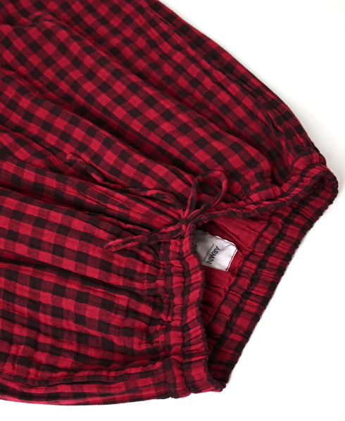INAM2684DGD COTTON DOUBLE GAUZE CHECK OVERDYE GATHERED EASY PANTS WITH LINING