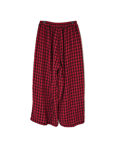 INAM2684DGD COTTON DOUBLE GAUZE CHECK OVERDYE GATHERED EASY PANTS WITH LINING