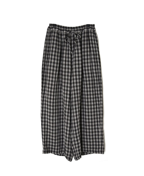INAM2684DGD COTTON DOUBLE GAUZE CHECK OVERDYE GATHERED EASY PANTS WITH LINING