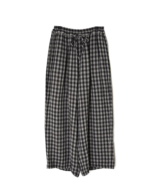 INAM2684DGD COTTON DOUBLE GAUZE CHECK OVERDYE GATHERED EASY PANTS WITH LINING