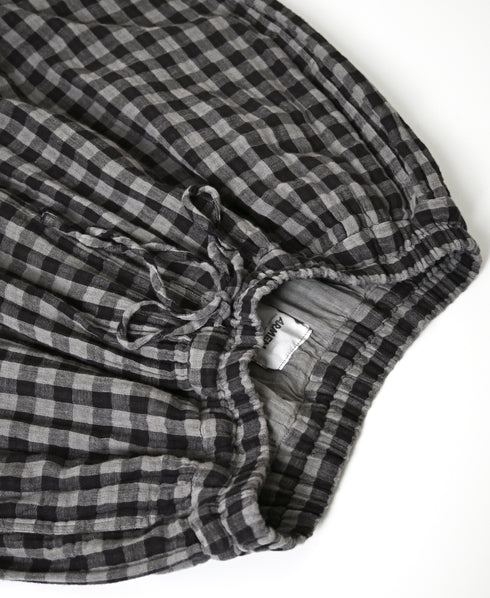INAM2684DGD COTTON DOUBLE GAUZE CHECK OVERDYE GATHERED EASY PANTS WITH LINING