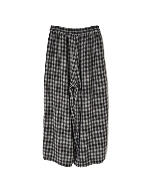 INAM2684DGD COTTON DOUBLE GAUZE CHECK OVERDYE GATHERED EASY PANTS WITH LINING