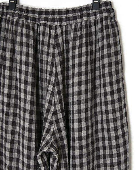 INAM2684DGD COTTON DOUBLE GAUZE CHECK OVERDYE GATHERED EASY PANTS WITH LINING