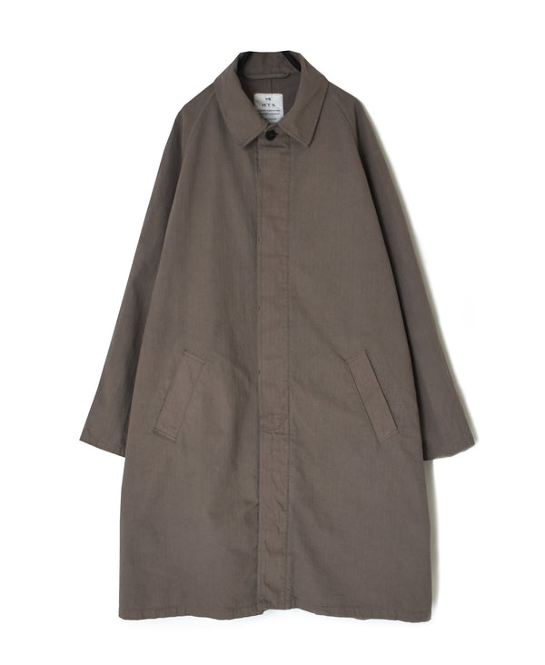 INHT2651D COTTON HERRINGBONE PLAIN OVERDYE BALMACAAN COAT
