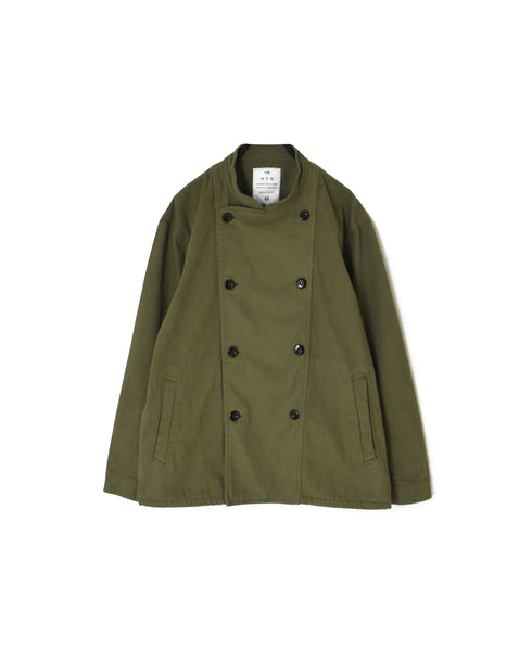 INHT2652D COTTON HERRINGBONE PLAIN OVERDYE STAND COLLAR DOUBLE BREAST JACKET