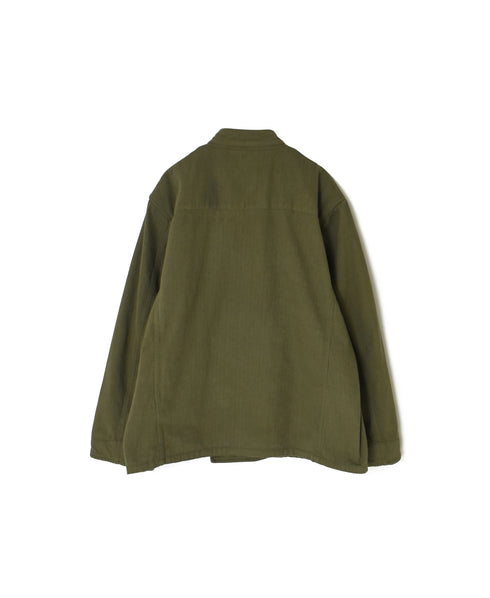 INHT2652D COTTON HERRINGBONE PLAIN OVERDYE STAND COLLAR DOUBLE BREAST JACKET