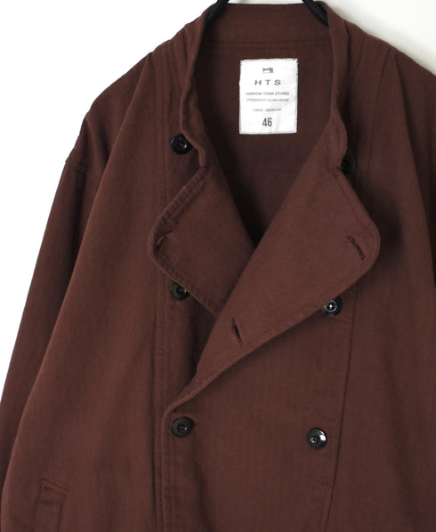 INHT2652D COTTON HERRINGBONE PLAIN OVERDYE STAND COLLAR DOUBLE BREAST JACKET