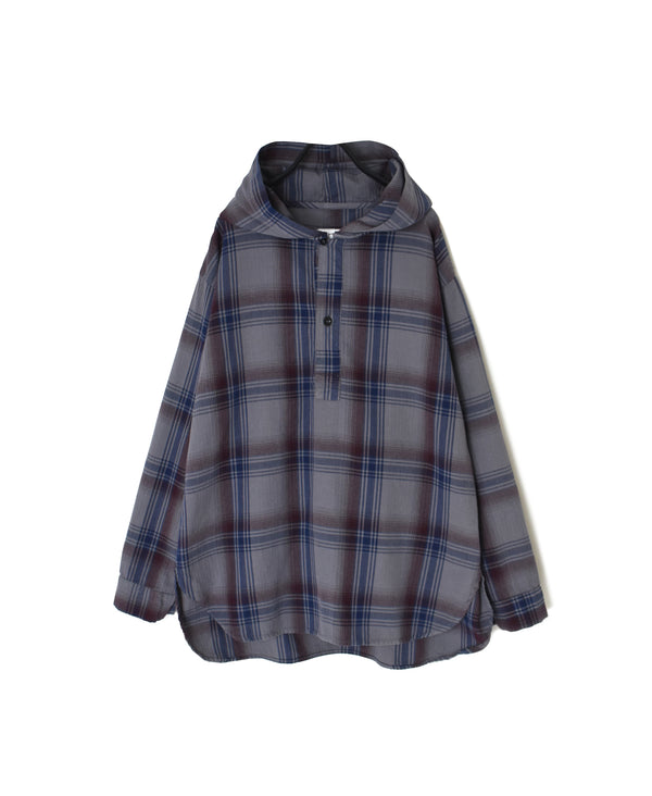 INHT2684CD COTTON CHECK OVERDYE HOODED PULLOVER SHIRT