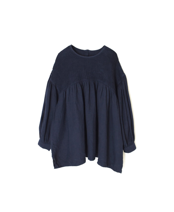 INMDS26003D 60s AUTOLOOM LINEN PLAIN OVERDYE BACK OPENING PULLOVER WITH MINI PINTUCK