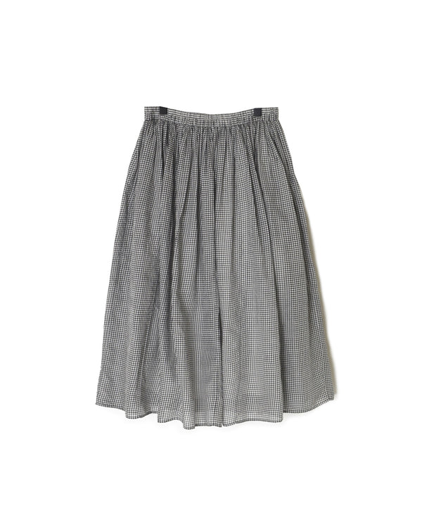 INMDS26026 HANDWOVEN COTTON/SILK SMALL GINGHAM CHECK GATHERED SKIRT