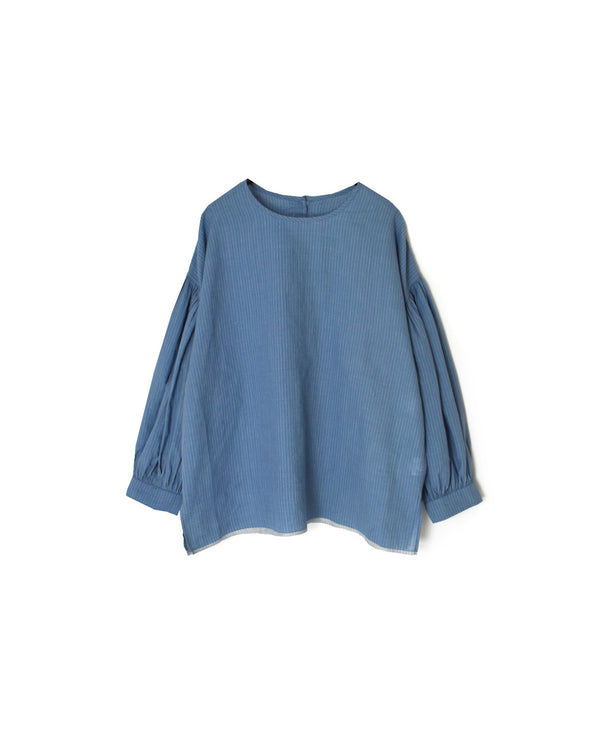 INMDS26062 HANDWOVEN COTTON STRIPE BACK OPENING CREW NECK SHIRTS
