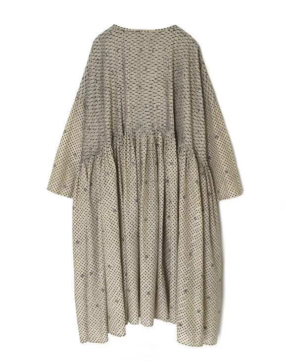 INMDS26082 80s VOILE SQUARE BLOCK PRINT MINI PINTUCK PULLOVER DRESS