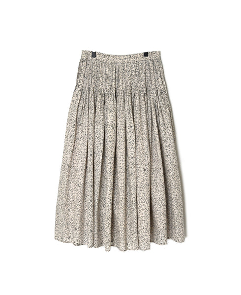 INMDS26123 POWER LOOM COTTON VOILE ARABESQUE HAND SCREEN PRINT FLARED SKIRT WITH PINTUCK