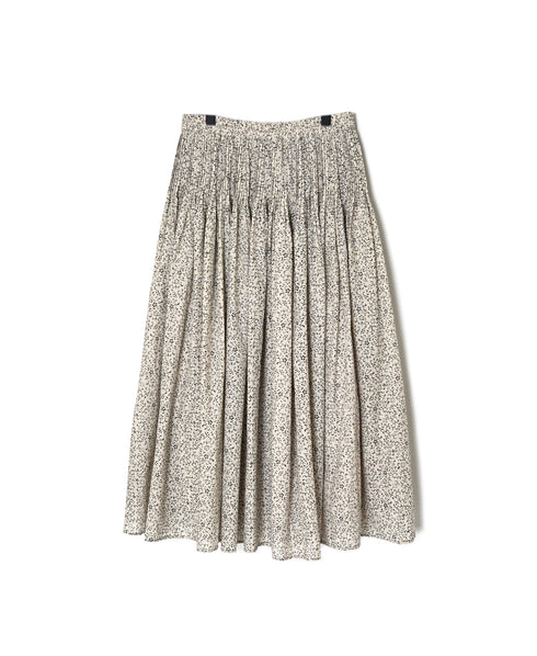 INMDS26123 POWER LOOM COTTON VOILE ARABESQUE HAND SCREEN PRINT FLARED SKIRT WITH PINTUCK