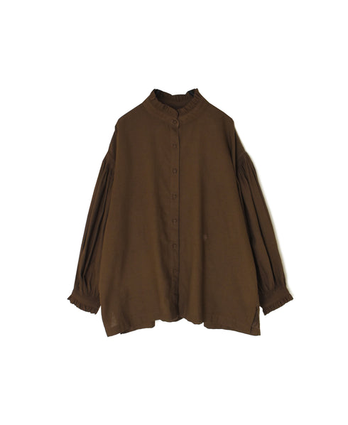 INMDS26702 TWILL COTTON KHADI PLAIN FRILL COLLAR SHIRTS WITH MINI PINTUCK