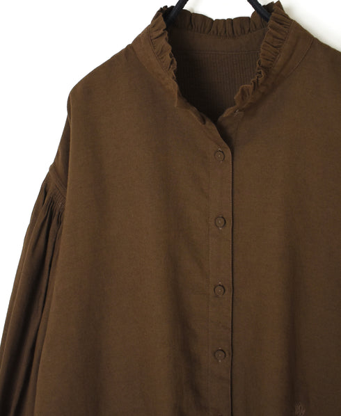 INMDS26702 TWILL COTTON KHADI PLAIN FRILL COLLAR SHIRTS WITH MINI PINTUCK