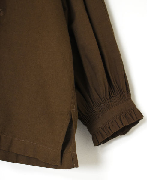 INMDS26702 TWILL COTTON KHADI PLAIN FRILL COLLAR SHIRTS WITH MINI PINTUCK