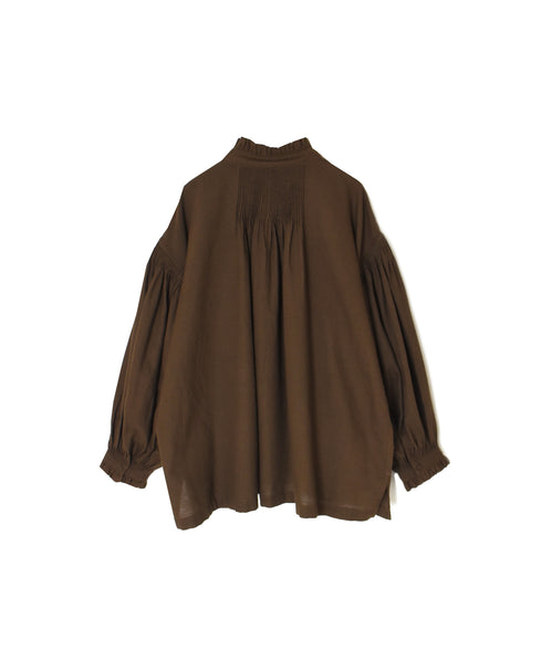 INMDS26702 TWILL COTTON KHADI PLAIN FRILL COLLAR SHIRTS WITH MINI PINTUCK