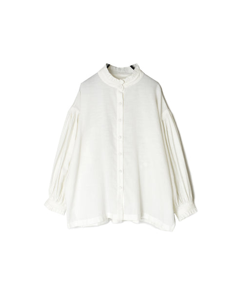 INMDS26702 TWILL COTTON KHADI PLAIN FRILL COLLAR SHIRTS WITH MINI PINTUCK