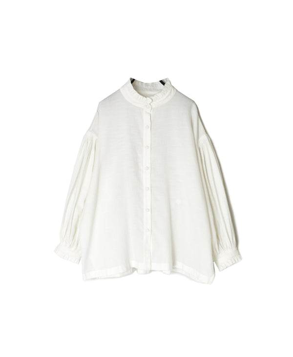INMDS26702 TWILL COTTON KHADI PLAIN FRILL COLLAR SHIRTS WITH MINI PINTUCK