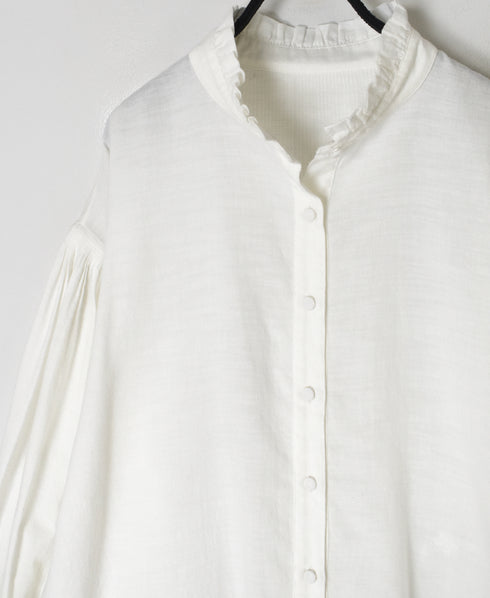 INMDS26702 TWILL COTTON KHADI PLAIN FRILL COLLAR SHIRTS WITH MINI PINTUCK