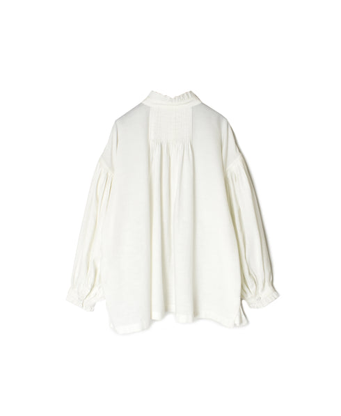 INMDS26702 TWILL COTTON KHADI PLAIN FRILL COLLAR SHIRTS WITH MINI PINTUCK