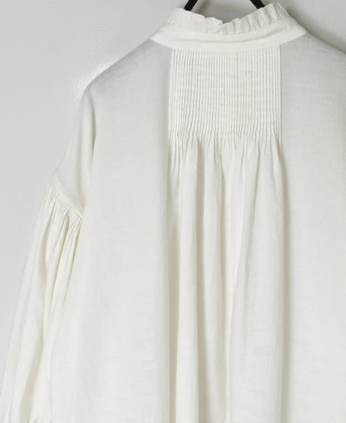 INMDS26702 TWILL COTTON KHADI PLAIN FRILL COLLAR SHIRTS WITH MINI PINTUCK