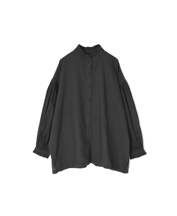 INMDS26702 TWILL COTTON KHADI PLAIN FRILL COLLAR SHIRTS WITH MINI PINTUCK