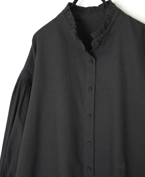 INMDS26702 TWILL COTTON KHADI PLAIN FRILL COLLAR SHIRTS WITH MINI PINTUCK