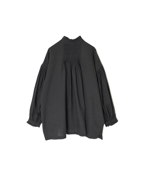 INMDS26702 TWILL COTTON KHADI PLAIN FRILL COLLAR SHIRTS WITH MINI PINTUCK
