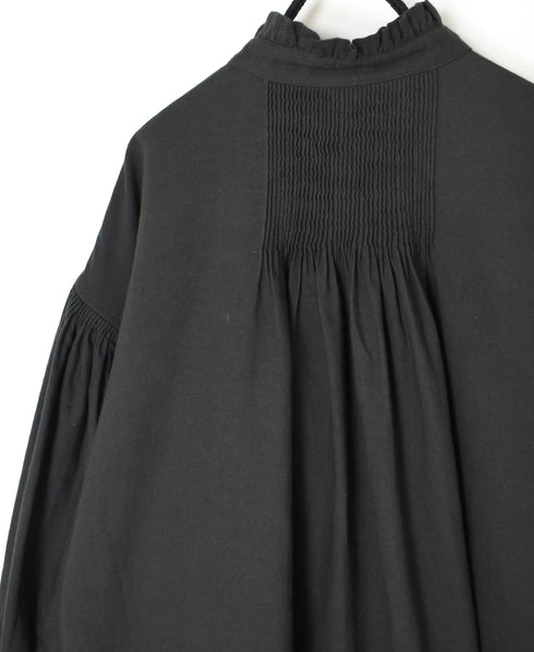 INMDS26702 TWILL COTTON KHADI PLAIN FRILL COLLAR SHIRTS WITH MINI PINTUCK