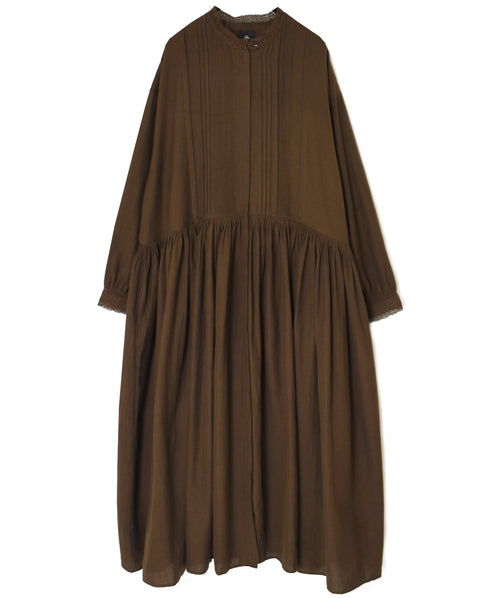 INMDS26704 TWILL COTTON KHADI PLAIN LACE COLLAR DRESS WITH PINTUCK