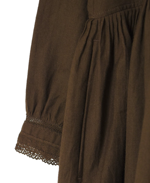 INMDS26704 TWILL COTTON KHADI PLAIN LACE COLLAR DRESS WITH PINTUCK