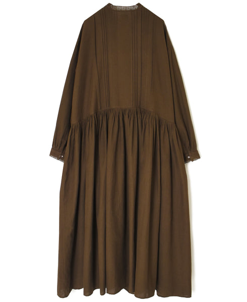 INMDS26704 TWILL COTTON KHADI PLAIN LACE COLLAR DRESS WITH PINTUCK