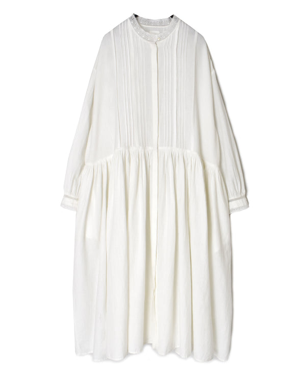 INMDS26704 TWILL COTTON KHADI PLAIN LACE COLLAR DRESS WITH PINTUCK