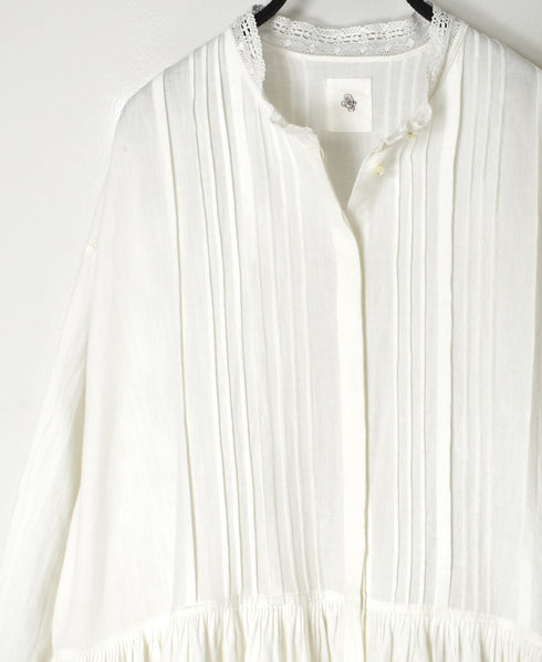INMDS26704 TWILL COTTON KHADI PLAIN LACE COLLAR DRESS WITH PINTUCK
