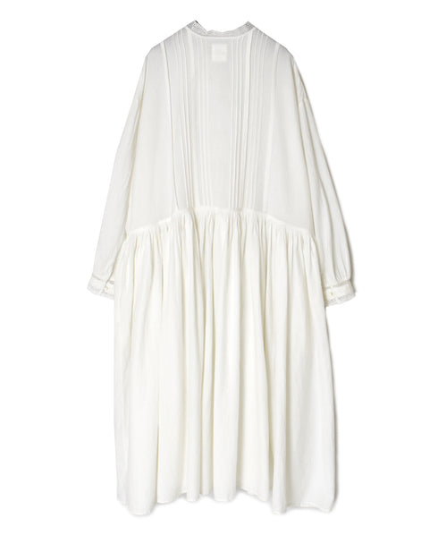 INMDS26704 TWILL COTTON KHADI PLAIN LACE COLLAR DRESS WITH PINTUCK